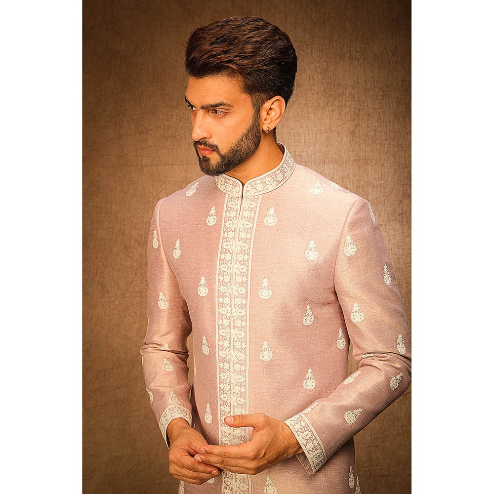 CHAR CHAAND Elite Mauvish Peach Embroidery Sherwani Set