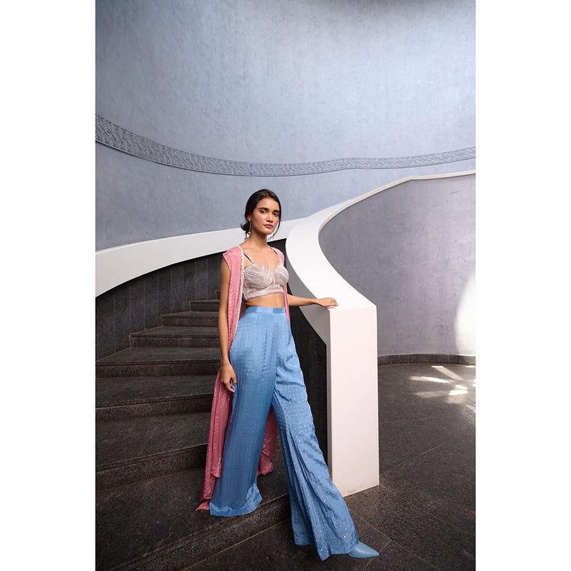 Chamee and Palak Blue Iyana Jacket with Bustier and Jacket (Set of 3)