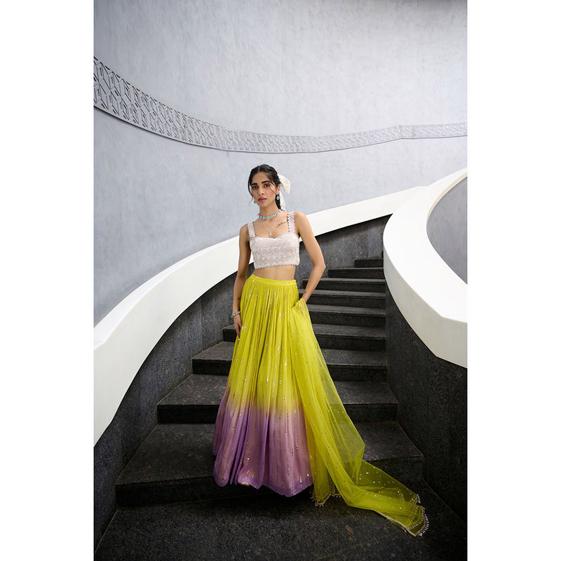Chamee and Palak Multi-Colour Elaya Lehenga with Blouse and Dupatta (Set of 3)