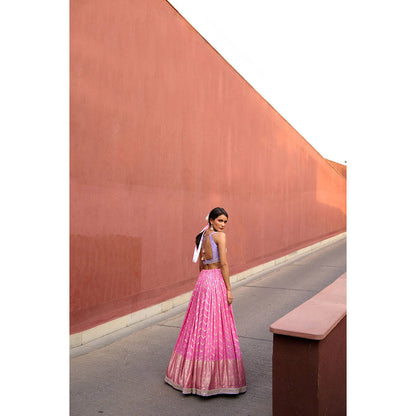 Chamee and Palak Pink Rumi Lehenga with Blouse and Dupatta (Set of 3)