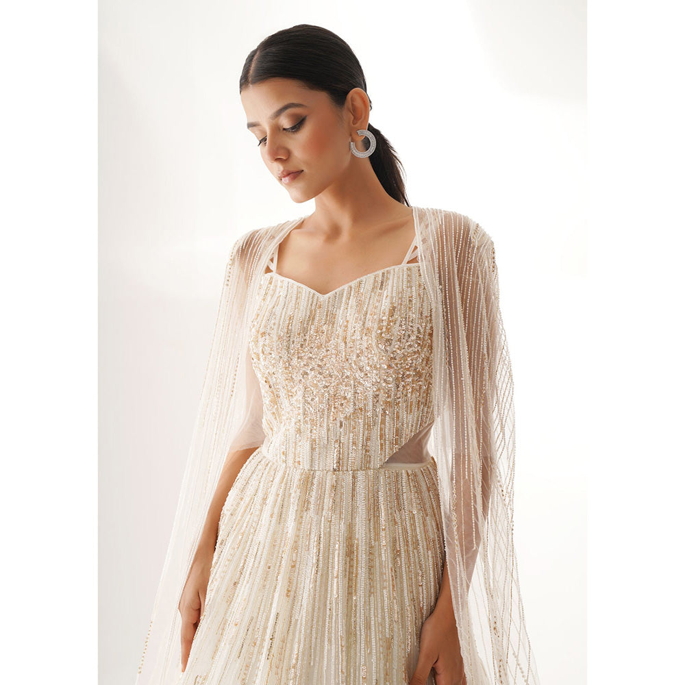 CHAASHNI BY MAANSI & KETAN White Embellished Gown and Cape (Set of 2)