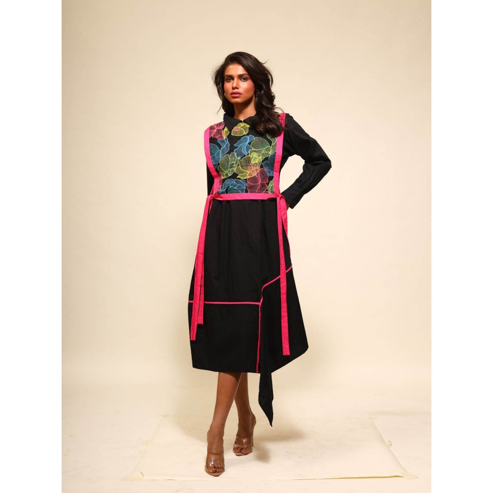 September Spring Asymmetrical Waterlily Dress In Black