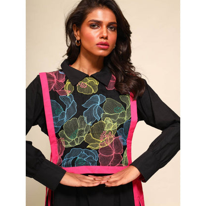 September Spring Asymmetrical Waterlily Dress In Black