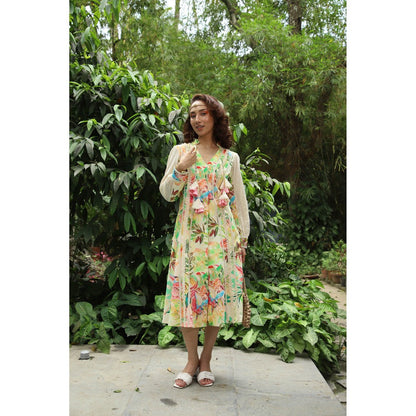 September Spring Kiana Tropical Print Midi Dress