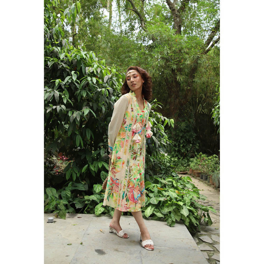 September Spring Kiana Tropical Print Midi Dress