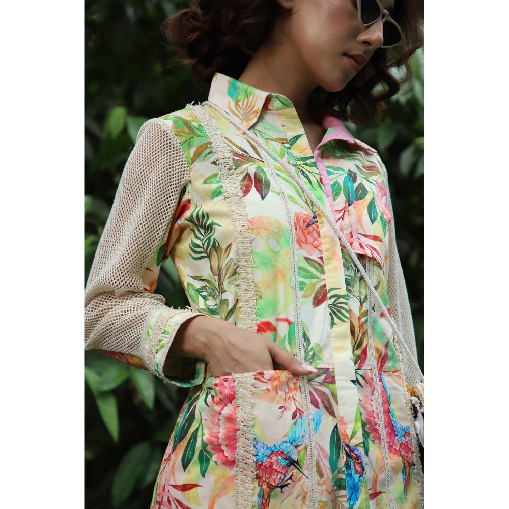 September Spring Cherie Tropical Print Shirt Style Dress