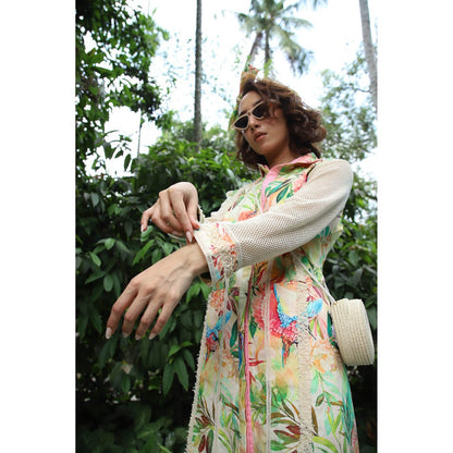 September Spring Cherie Tropical Print Shirt Style Dress