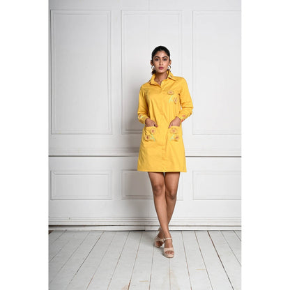 September Spring Yellow 3D Flower Shirt Style Dress