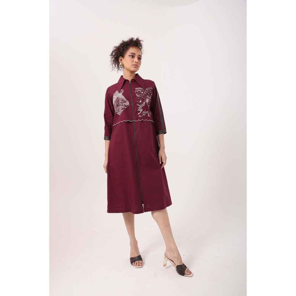 September Spring Wine Mountain Scallop Dress - Burgundy