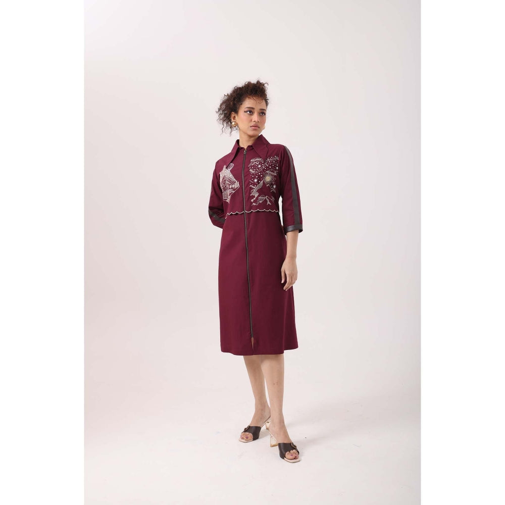 September Spring Wine Mountain Scallop Dress - Burgundy