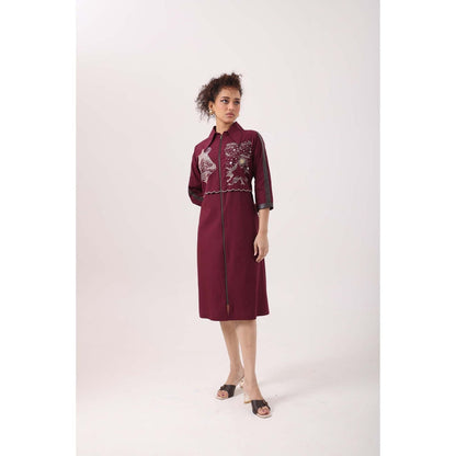 September Spring Wine Mountain Scallop Dress - Burgundy