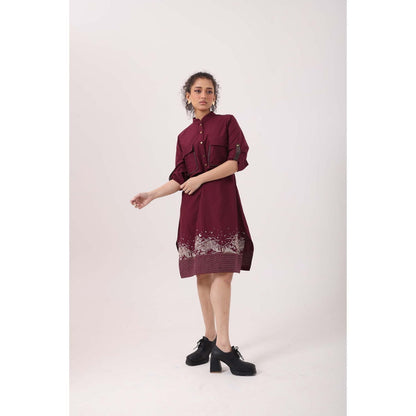 September Spring Wine Landscape Dress - Burgundy