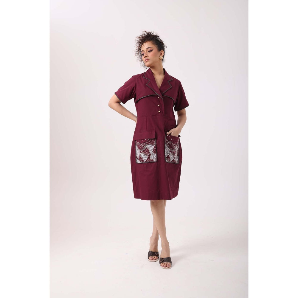 September Spring Wine Pocket Patch Dress - Burgundy