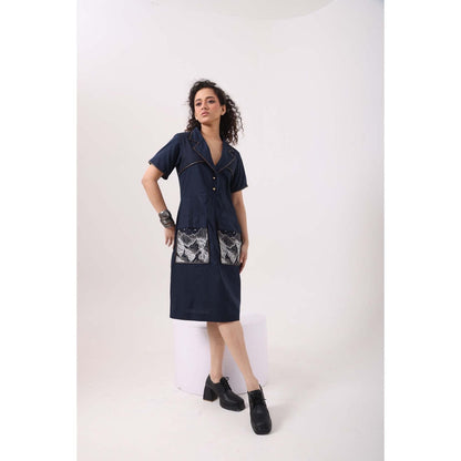 September Spring Navy Pocket Patch Dress - Navy Blue