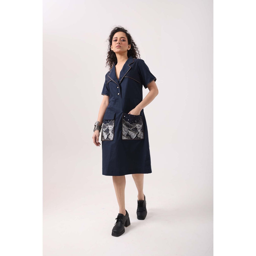 September Spring Navy Pocket Patch Dress - Navy Blue