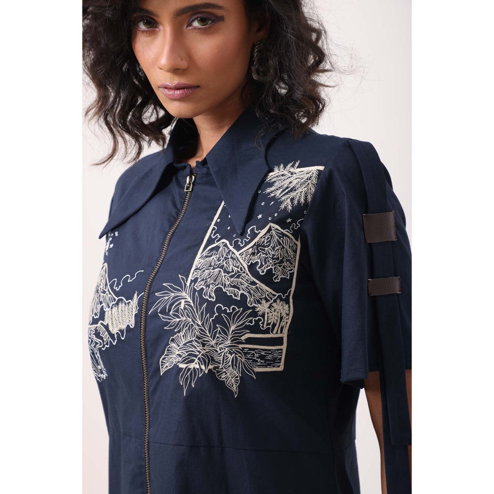 September Spring Navy Mountain Straight Dress - Navy Blue