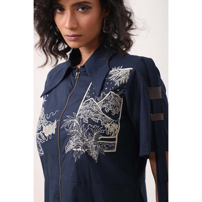 September Spring Navy Mountain Straight Dress - Navy Blue