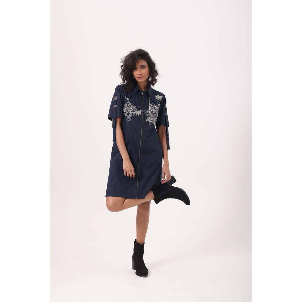 September Spring Navy Mountain Straight Dress - Navy Blue