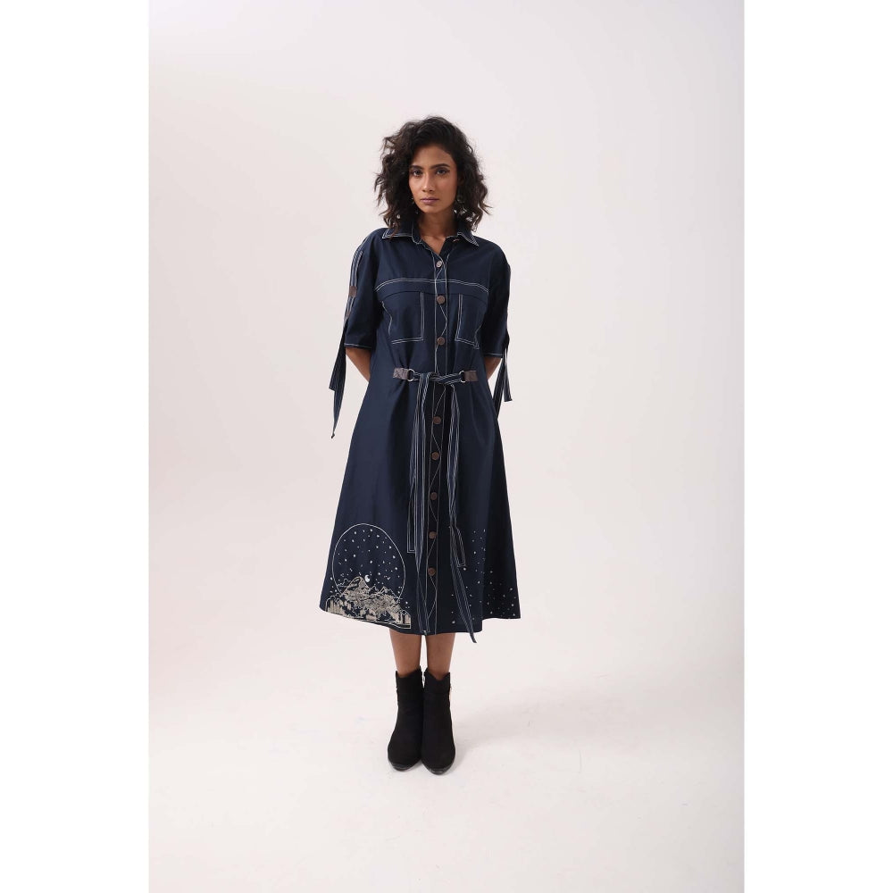 September Spring Navy Circle Stardust Dress - Navy Blue
