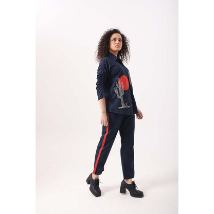 September Spring Navy Orange Cactus Co-Ord Set - Navy Blue