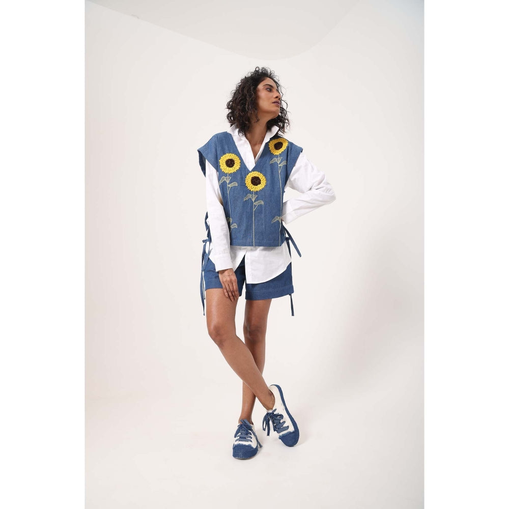 September Spring Sunflower Vest Top with Shorts - Blue