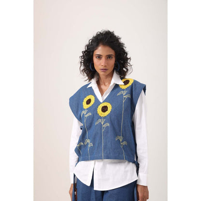 September Spring Sunflower Vest Top with Shorts - Blue