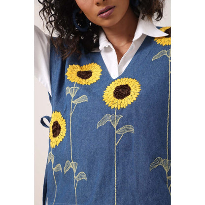 September Spring Sunflower Vest Top with Shorts - Blue