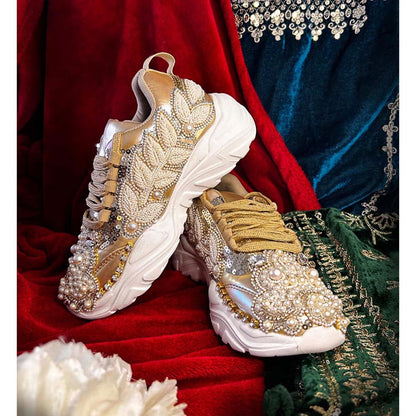 Chal Jooti Crown Of Pearls Sneakers - Gold