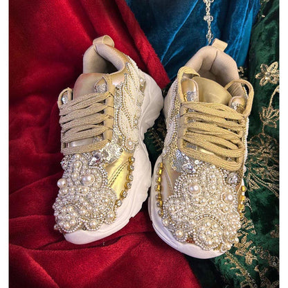 Chal Jooti Crown Of Pearls Sneakers - Gold