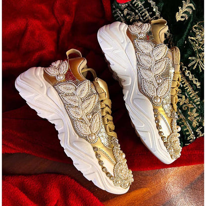Chal Jooti Crown Of Pearls Sneakers - Gold