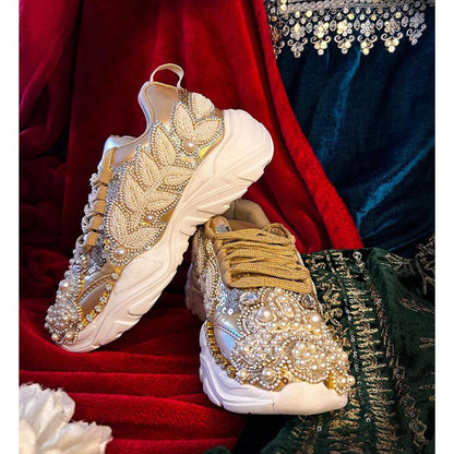 Chal Jooti Crown Of Pearls Sneakers - Gold