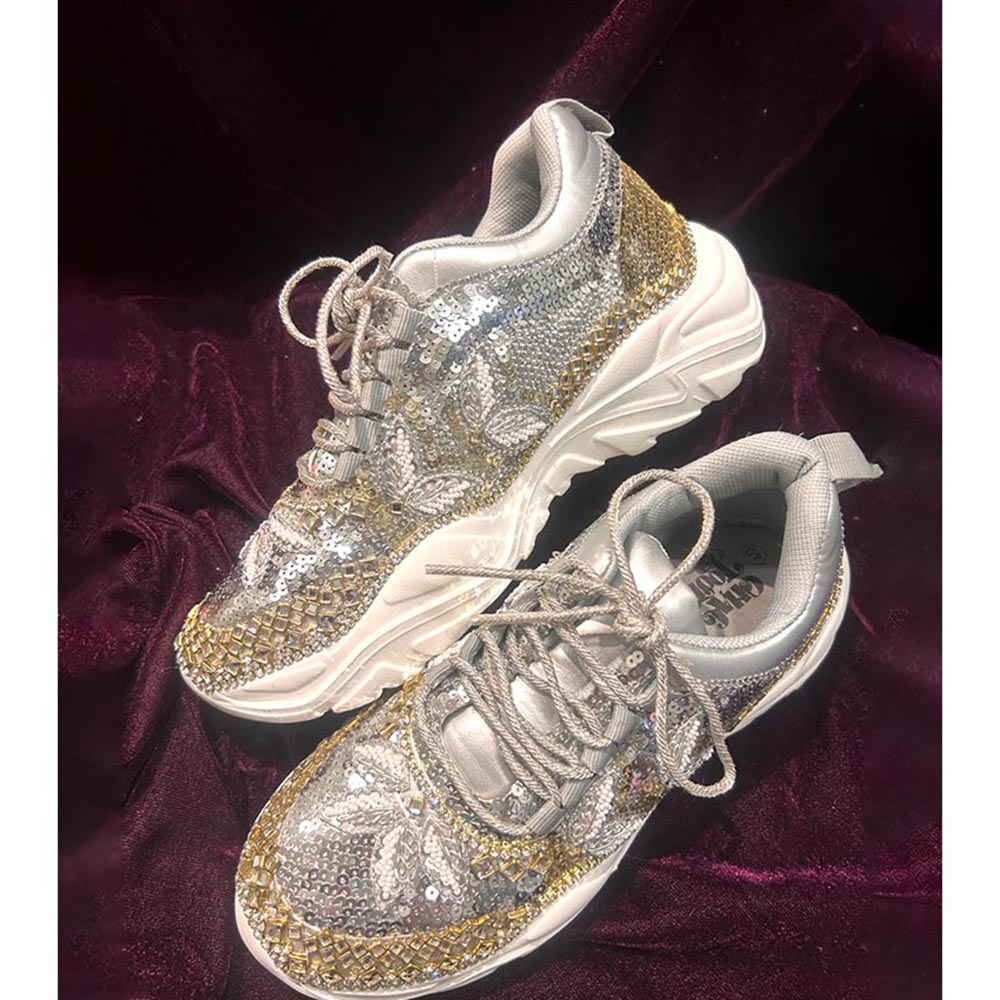 Chal Jooti Crystal Garden Silver Sneakers