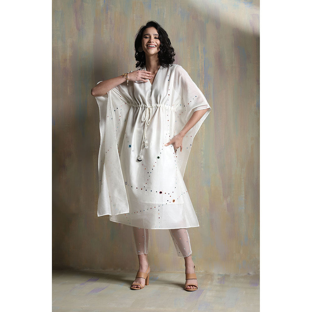 Charkhee White Chanderi Kaftan with Pants (Set of 2)