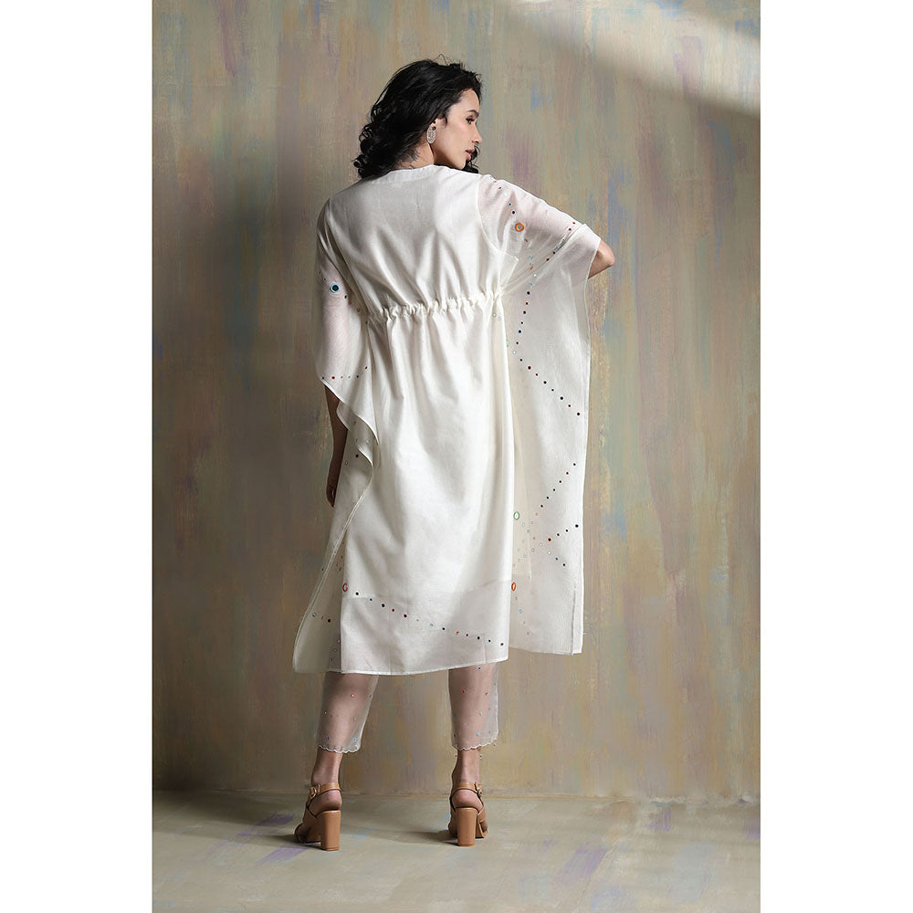 Charkhee White Chanderi Kaftan with Pants (Set of 2)