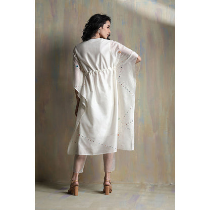 Charkhee White Chanderi Kaftan with Pants (Set of 2)