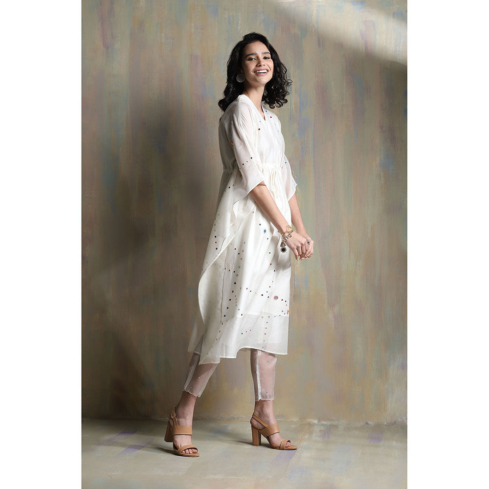 Charkhee White Chanderi Kaftan with Pants (Set of 2)