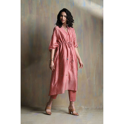 Charkhee Pink Chanderi Kaftan with Pants (Set of 2)