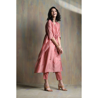 Charkhee Pink Chanderi Kaftan with Pants (Set of 2)