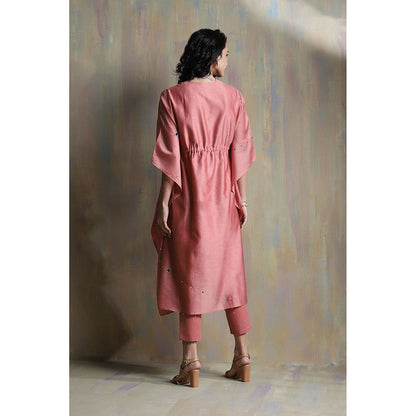 Charkhee Pink Chanderi Kaftan with Pants (Set of 2)