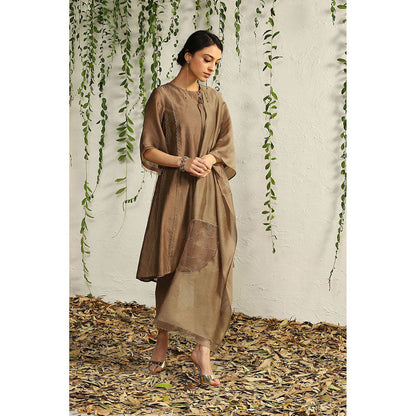 Charkhee Ginger Chanderi Tie-Up Kurta with Pants and Dupatta (Set of 3)