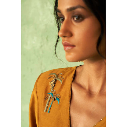 Charkhee Mustard Kinaara Kurta with Pant and Dupatta