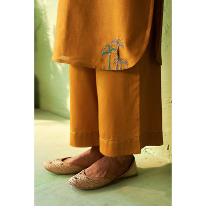 Charkhee Mustard Kinaara Kurta with Pant and Dupatta