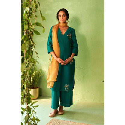 Charkhee Teal Kinaara Kurta with Pant and Dupatta