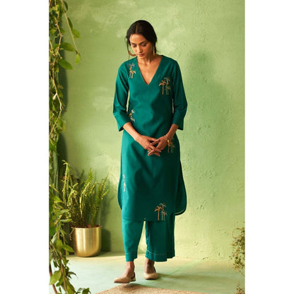 Charkhee Teal Kinaara Kurta with Pant and Dupatta