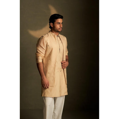 Charkhee Beige Kurta with Pyjama and Jacket