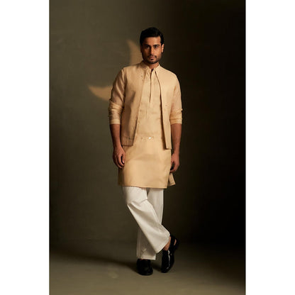Charkhee Beige Kurta with Pyjama and Jacket