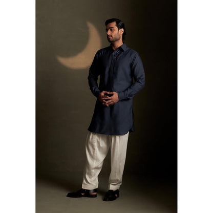 Charkhee Blue Dusk Pathani Kurta with Salwar