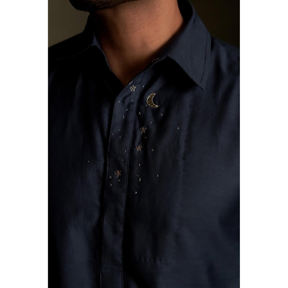 Charkhee Blue Dusk Pathani Kurta with Pyjama and Jacket