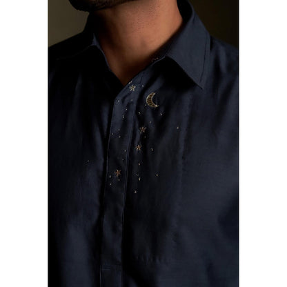 Charkhee Blue Dusk Pathani Kurta with Pyjama and Jacket