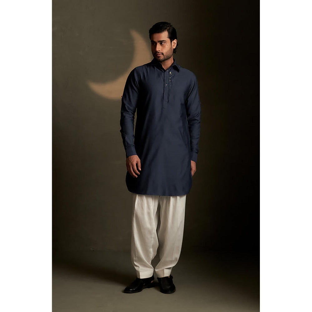 Charkhee Blue Dusk Pathani Kurta with Pyjama and Jacket